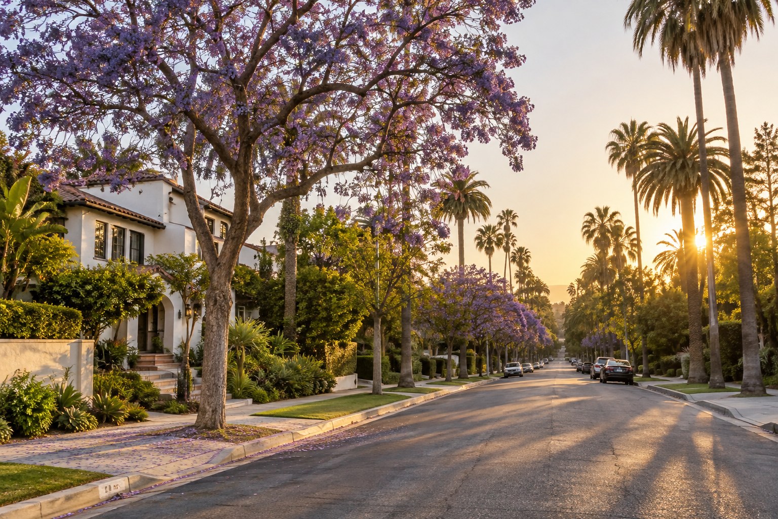 A Westside street at golden hour, illustrative